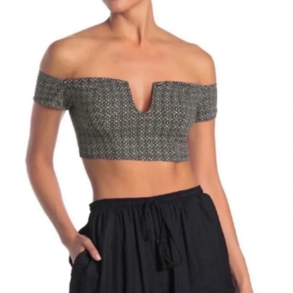 Free People black off the shoulder Lucky Now Brami crop top L NWT - Picture 1 of 6